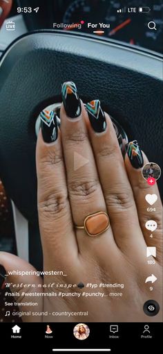 Western Nail Inspiration, Western Birthday Nails, Ffa Nails Ideas Blue Gold, Brown Western Nails, Country Themed Nails, Western Nails Fall, Western Halloween Nails, Black Western Nails, Western Themed Nails