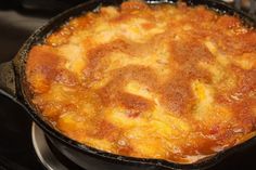 a close up of a skillet on a stove