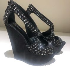 Black Bedazzled Wedge Never Worn Very Cute On Just Never Had Anywhere To Wear Them To. Shipped Without Box Wedge Sandal, Womens Shoes Wedges, Soho, Wedge Sandals, Wedges, Size 7, Women Shoes, Sandals, Women Shopping