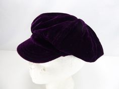 Beautiful vintage purple velvet / velour hat. Great for prop or display! I do not know what size it is. It is flex adjustable and have measurements in pictures.  Ships in a box. Violet Vintage, Flat Hat, Purple Hat, Purple Fits, Flat Hats, Purple Hats, Fancy Hats, Costume Hats, Vintage Purple