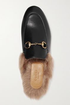 Black Princetown horsebit-detailed shearling-lined leather slippers | GUCCI | NET-A-PORTER Princetown Gucci, Loafers Men Outfit, Gucci Slippers, Gucci Princetown, Gucci Loafers, Florence Welch, Loafer Slippers, Gucci Fashion, Leather Slippers