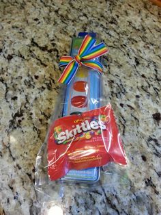 a package of candy sitting on top of a counter