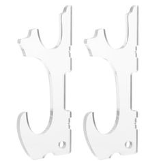 two clear plastic hooks on a white background