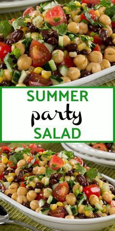 this summer party salad is loaded with beans, tomatoes, cucumbers and lettuce