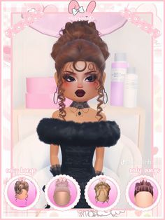 an animated doll with many different hair styles