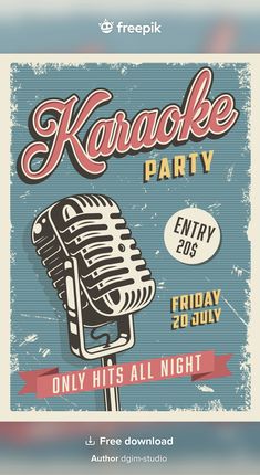 a karaoke party poster with an old microphone on the front and back side,