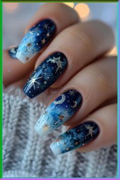 Want to make your nails look amazing? Check out these 50  nail art ideas that will make people notice you. Nails Acrylic Moon Design, Blue Nail Ideas Summer, Blue Space Nails, Cosmic Nail Designs, Galaxy Nails Designs, Space Acrylic Nails, Blue Celestial Nails, Space Theme Nails, Cosmos Nails