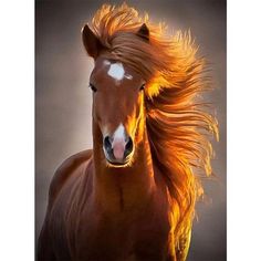 a painting of a brown horse with blonde hair