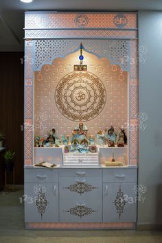 an ornate display case with figurines on it