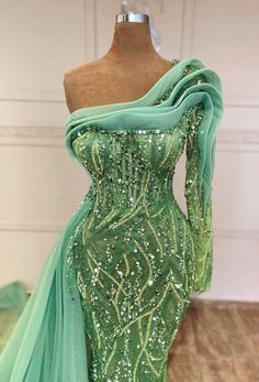 Luxurious Mermaid Mint Green Prom Dress, One Shoulder Sequins Beaded Pageant Gown Lime Green Prom Dresses, Enchanted Forest Prom, Prom Dress One Shoulder, Mint Green Prom Dress, Enchanted Forest Theme, Pageant Gown, Green Prom, Dress One Shoulder, Pageant Gowns