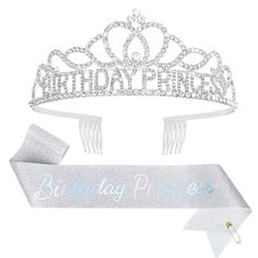 PRICES MAY VARY. Silver Rhinestone Tiara + Glitter "Birthday Princess" Sash Gifts Set. Premium Quality：The sash made of premium soft sash. Unlike other poorly made sashes, this sash does not tear or wrinkle easily. No need to worry about letters peeling off. "Birthday Princess” Sash make you stand out with this sash at Birthday Party. Delicate Rhinestone Tiara: Delicate designed for birthday girl specially. Perfect party favors for her cherish one-year-once birthday. Dazzling crystal crown makes Birthday Sash And Crown, Women Birthday Party Decorations, Crowns For Women, Princess Crowns, Women Birthday Party, Girls Tiara, Birthday Tiara, Regal Elegance, Birthday Sash