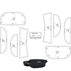 the front, back and side view of a fanny bag with measurements for each section