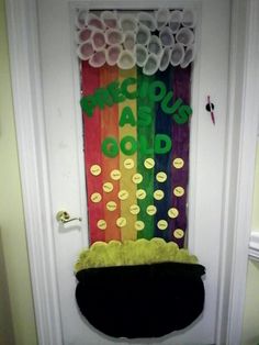 a door decorated with paper flowers and the words happy new year on it's side