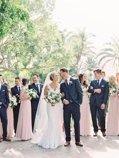 a bride and groom with their bridal party