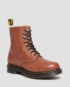 1460 Serena Women's Faux Fur-Lined Leather Boots | Dr. Martens Leather Lace Up Boots, Goodyear Welt, Winter 2022, Leather Care, Leather Lace, Lace Boots, Nappa Leather, Dr. Martens, Work Boots