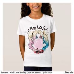 Batman | Mad Love Harley Quinn Chewing Bubble Gum T-Shirt Blowing Bubble Gum, Hearts And Stars, Harley Quinn Comic, Comic Book Art, Mad Love, Madly In Love, Boys T Shirts