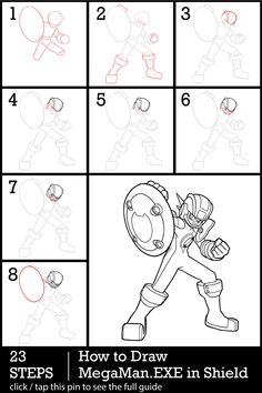 Learn how to draw MegaMan.EXE in Shield Style, the iconic NetNavi from MegaMan Battle Network, featuring his protective shield design and distinctive armor. This step-by-step MegaMan drawing guide will help you create a dynamic and detailed MegaMan.EXE Shield Style drawing. Click the pin to open the full guide created by SketchOk.