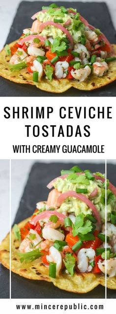 shrimp ceviche tostadas with creamy guacamole