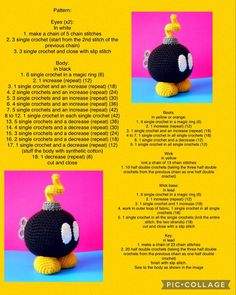 the instructions for crocheted toys are shown in two different pictures, one is black and