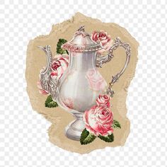 an antique tea pot with pink roses on it