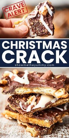 This Christmas Crack is crunchy, salty, and sweet! Saltine crackers are layered with a 2 ingredient caramel, melted chocolate, and toffee bits. The best holiday candy! Saltine Peanut Butter Chocolate, Christmas Bark Saltine Crackers, Toffee Cookies With Saltines, Carmel Cracker Chocolate, Christmas Bark Recipes Saltines, Saltine Crackers Dessert, Vegan Christmas Cracker Candy, Oyster Cracker Candy