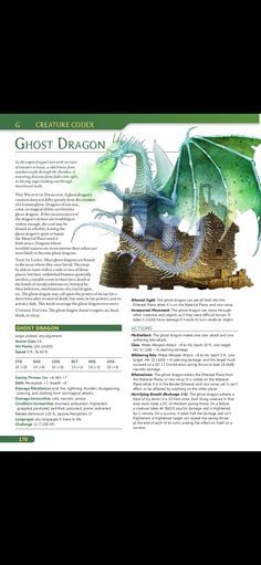 an image of a green and white dragon on top of a castle with text below it