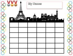 a calendar with the eiffel tower in black and white, as well as circles around it