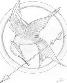 a drawing of a bird with an arrow in it