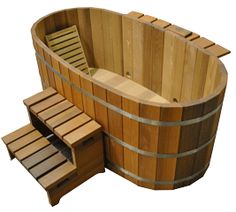 an image of a wooden saunat with steps on the bottom and side sides