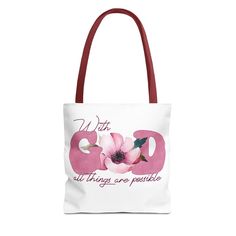 Christian Gift Tote Bag, Religious Bag, Floral All Things Are Possible Gift Tote, Bible Verse Everyday Tote Bag for Her, Shopping Bag - Etsy Pink Shoulder Bag For Mother's Day, Pink Shoulder Bag For Everyday And Mother's Day, Pink Tote Bag For Mother's Day, Mother's Day Pink Gift Shoulder Bag, Pink Gift Bag Shoulder Bag For Mother's Day, Pink Gift Bag For Mother's Day, White Softback Shoulder Bag Gift, White Softback Bags For Gifts, White Softback Bag For Gift