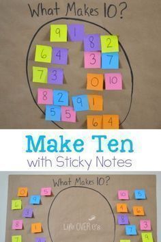 an activity for kids to make ten with sticky notes