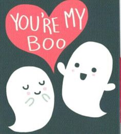 two white ghost with red heart and you're my boo written on the back