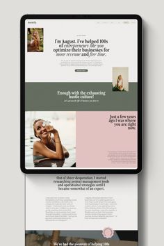 the website design is designed to look like it has two different sections, one with a woman