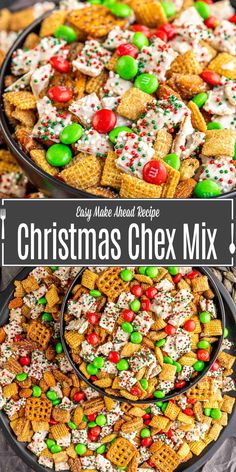 christmas chex mix in two serving dishes