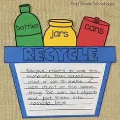 a sign that says jars recycle with two bottles in the back and one bottle on