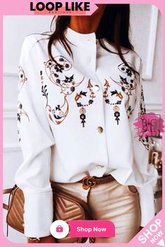 Printed Long Sleeve Casual Blouse Casual Blouse, Long Sleeve Casual, Top Blouse, Long Sleeve, Free Shipping, Women's Top, Quick Saves, Clothes