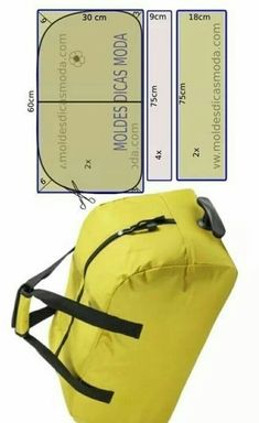 an image of a yellow bag with measurements