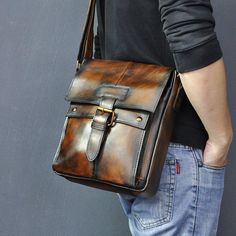 This messenger bag is made of cowhide genuine leather, top-quality zippers,  zip closure, leather and excellent workmanship, contemporary type design, vintage, fashion and luxury.    Exquisite stitches are crafted by professionally skilled artisan with 10+ years' experience, even and durable. Reinforced rivets can increase longer service time.       ITEM FEATURES    - 2 x Front Pockets   - 1 x Main Compartment   - 1 x Back Pocket   - Genuine Leather & Durable   - Adjustable Shoulder Strap   - Fit Phone/Wallet/Cigarette     ITEM DETAILS    *Item Type: Shoulder Bag   *Material: Cowhide Leather    *Size: L24* W6.5 *H28(CM)   *Color: Coffee/ Tea/ Ink/ Caramel/ Blue/ Dark Coffee/ Silver/ Dark Brown/ Khaki   *Closure Type: Magnetic Button; Zipper   *Style: Vintage     CARE INSTRUCTIONS    * Our Book School, Messenger Bag For Men, Teacher Bags, Professional Bag, Buy Bags, Student Bag, Handbags Casual, Messenger Bag Men, Crossbody Messenger Bag