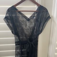 Nwot Victoria’s Secret Black Lace Robe Size Medium Black Lace Summer Sleepwear, Black Lace Sleepwear For Summer, Black Lace V-neck Sleepwear, Black V-neck Top By Victoria's Secret, Victoria's Secret V-neck Party Top, Black Sheer V-neck Sleepwear, Black Lace Tops For Loungewear, Victoria's Secret Black V-neck Sleepwear, Victoria's Secret Sheer Tops For Loungewear