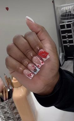 Valentine Manicure Ideas, Short Valentines Nails, Valentines Nail, Vday Nails, Her Nails