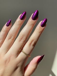 A bright plum polish with a fine blue and pink shimmer finish. Purple And Turquoise Nails, Royal Purple Nails, Jewel Tone Nails, Purple Gel Nails, Nail Polish Ideas, Inspiration Tattoos, Polish Ideas, Shine Nails, Flat Brush