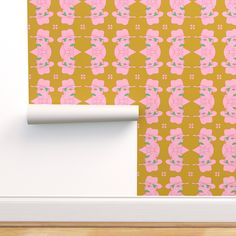 a wallpaper with pink and yellow flowers on it