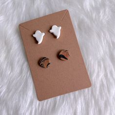 Handmade. Each Stud Is A 1/2 In. Tall. Fun White Halloween Earrings, Cute White Halloween Earrings, Fun White Jewelry For Halloween, Fun White Halloween Jewelry, Handmade White Earrings For Halloween, Rasta Earrings, Creepy Earrings, Stud Earrings Polymer Clay, Clay Things