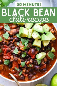 vegan black bean chili Chili Recipe With Black Beans, Chili Easy, Black Bean Chili, Bean Chili, Vegan Black Bean