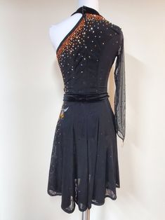 Black Fitted Dance Dress, Black Fitted Dress For Dance, Fitted Black Dress For Ballroom, Fitted Sequin Dance Dress, Fitted Sequin Dress For Dance, Fitted Rhinestone Dress For Dance, Fitted Dresses With Rhinestones For Dance, Ballroom Standard Dress, Full Bodysuit