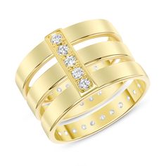 An Instant Heirloom that Works Beautifully as an Engagement Ring, Wedding Band, or a Hybrid of Both and Everyday Ring to Wearing. 3 Line Enchanting Diamonds, so Simple yet so Bright. FROM BOTH SIDE OF RING YOU CAN WEARING: Great as an accent on any finger, this triple stack rings has a simple 3 Line Diamonds design in front with 1 line delicate Pave set Diamond in back that complements your fingers . Diamond Color: G-H White DiamondDiamond Clarity: VS2-SI1Stone Creation Method: Natural ENTHRALLI Channel Set Open Diamond Ring For Wedding, Wedding Diamond Ring Channel Set Open Design, Yellow Gold Jewelry With Channel Set Wide Band, Yellow Gold Wide Band Jewelry With Channel Set, Wedding Jewelry With Channel Set Wide Band, Modern Three Stone Yellow Gold Jewelry, Gold Wide Band Ring With Channel Set, Fine Jewelry Wide Band Ring With Channel Set, Anniversary Wide Band Channel Set Jewelry