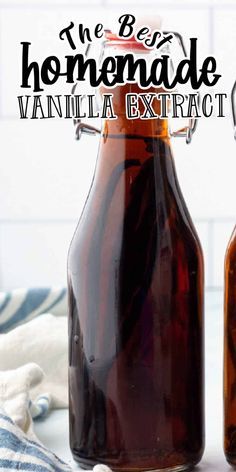 two brown beer bottles sitting next to each other on top of a white countertop