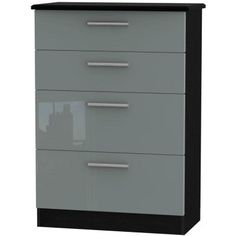 a gray and black filing cabinet with three drawers