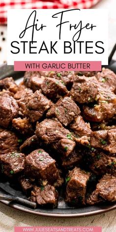 steak bites with garlic butter on a plate