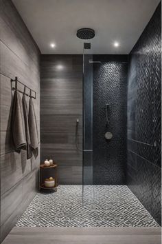 Modern shower featuring bold geometric tile patterns Modern Bathroom Remodel Ideas, Modern Remodel, Spa Inspiration, Bathroom Remodel Ideas, Wall Mounted Vanity, Bathroom Renos